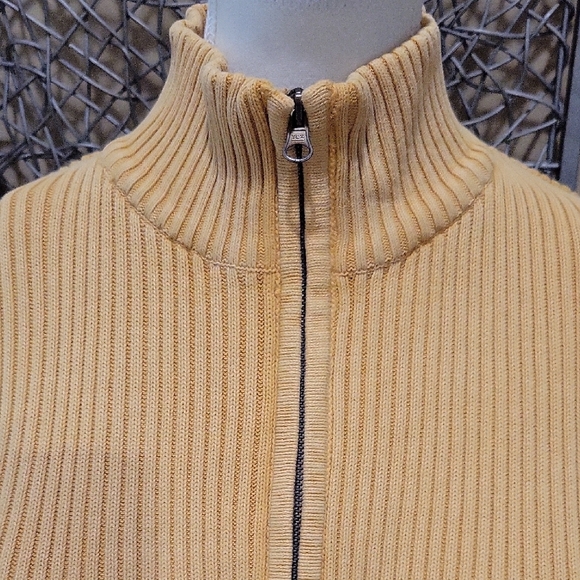 Chico's Maize Lightly Distressed Finish Ribbed Zip-up Chunky Cardigan - Picture 3 of 7